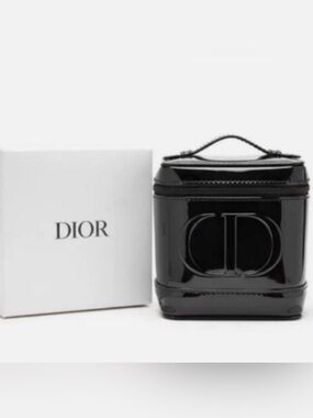 Dior Black Patent CD Vanity Case with Top Handle. NEW